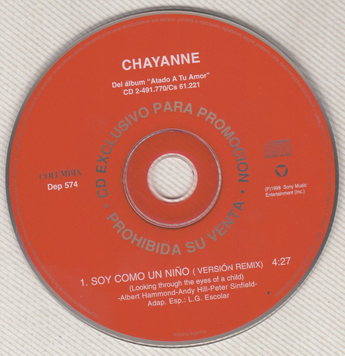 Cd Promo Chayanne Argentina 1998 Soy Como Un Niño Remix  