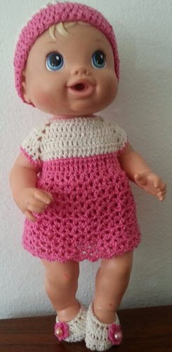 Roupinha De Crochet Rosa E Branca Para Baby Alive
