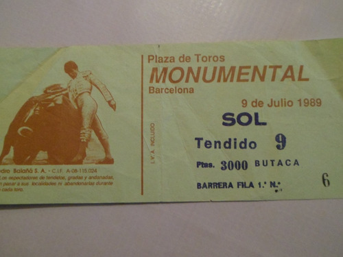 Vendo O Permuto Entrada Plaza De Toros 1989