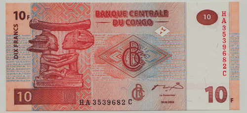 Fk Billete Republica Del Congo 10 Francos 2003 P-93 U N C