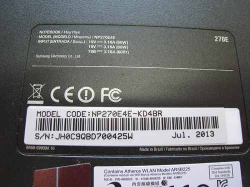 Carcaça Base Chassi Inferior Samsung Np270e4e - Original