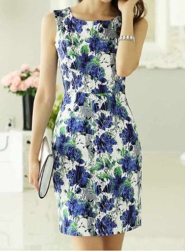 Vestido Elegante Azul Floral Talla S Importado En Stock