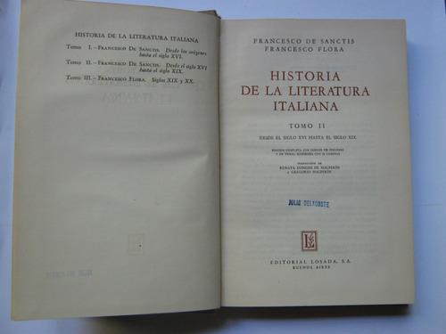 Historia De La Literatura Italiana (tomo 2) F. Sanctis-flora