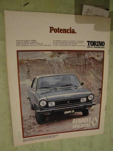 Publicidad Torino Coupe Zx Año 1980