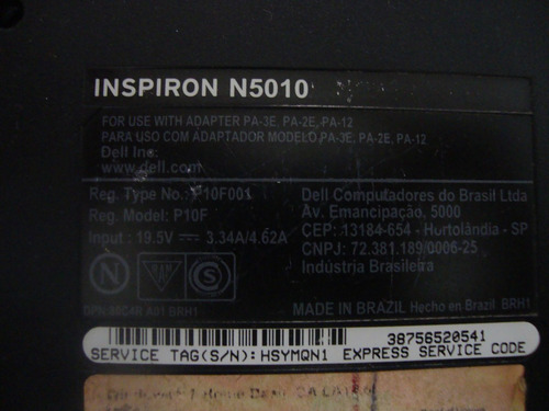 Imagem 2 de 4 de Carcaça Inferior Dell Inspiron N5010