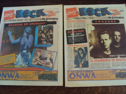 2 Revistas Musica Rock Erasure En Uruguay Recital 1990 Poste