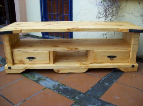 Rack Madera Maciza,2 Cajones C/ Apliques En Hierro