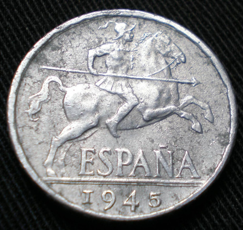 España 10 Céntimos Año 1945 Moneda De Aluminio Km# 766