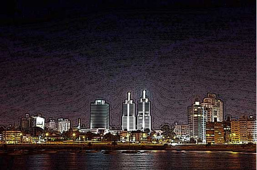 Vista Nocturna De Rambla Y Puertito Buceo - Lámina 45x30 Cm.