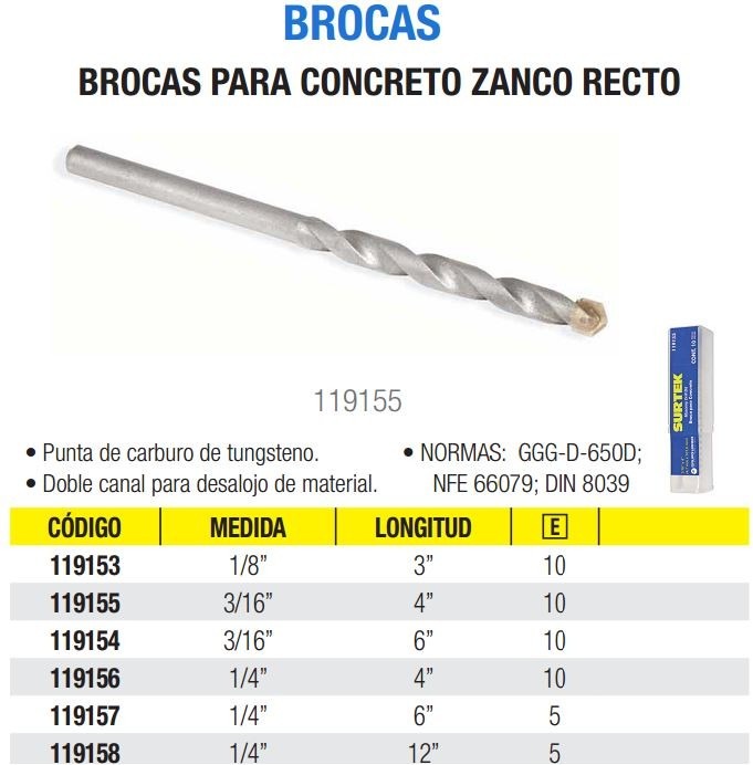 Brocas Para Concreto Sd Plus 3/8 X 6 Surtek Mod. 119210 Mercado Libre