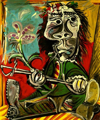 Homem Sentado Com Espada E Flor Pintor Picasso Tela Repro