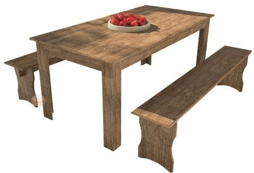 Mesa Madeira Mdf Com Bancos Para Área De Churrasqueira