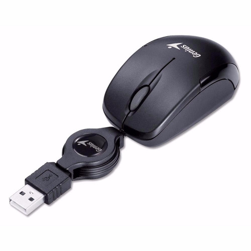 Mouse Retractil Usb Mini Genius Plug & Play 1200 Dpi Negro