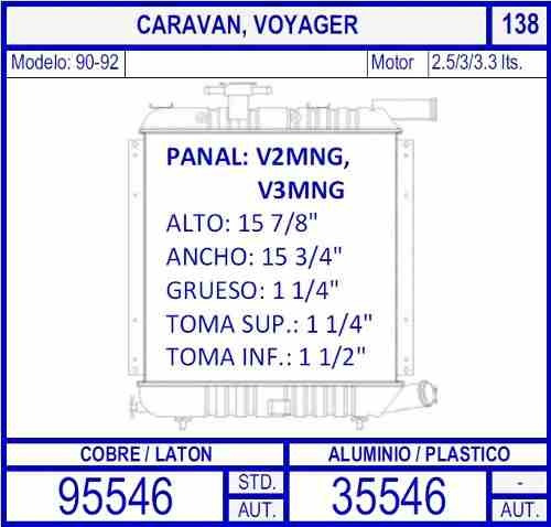 Radiador Voyager 2.5 / 3.0 / 3.3 Lts 1990 1991 1992