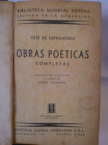 Obras Poéticas Completas. Jose De Espronceda - Ed. Sopena