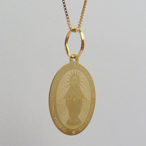 Pingente E Corrente De Ouro 18k Estampa Virgem Maria 1064