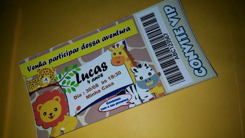 Imagem 5 de 5 de Convites Tipo Ingresso - 50 Unidades - Safari Baby