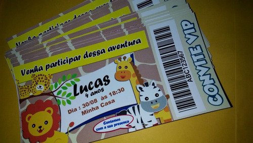 Imagem 1 de 5 de Convites Tipo Ingresso - 50 Unidades - Safari Baby