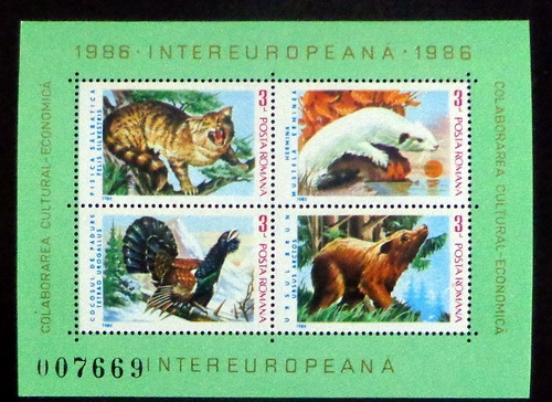 Rumania Fauna, Bloque Sc 3344 Intereuropeana 1986 Mint L9036