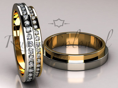 Aliança Em Ouro 18k E Diamantes. Casamento,bodas De Prata