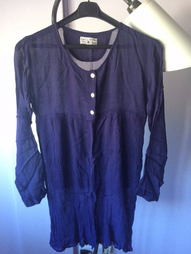 Blusa Camisola Camisa Mujer De Gasa Azul Manga Larga Talle M