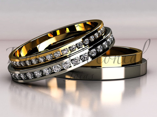Aliança Em Ouro 18k E Diamantes. Casamento,bodas De Prata
