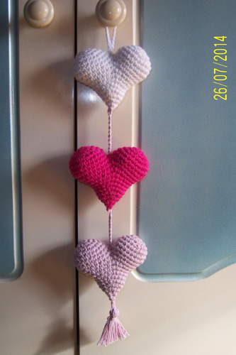 Colgantes Moviles Corazones Tejidos Al Crochet