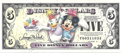 Billete U$ 5 Disney Dolar Sin Circular Con Sobre Palermo