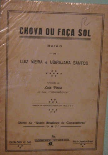 Luiz Vieira/ubirajara Santos - Chova Ou Faça Sol - Partitura