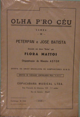 Peterpan & José Batista - Olha Pro Céu - Samba - Partitura (Usado)