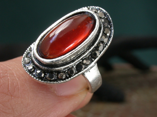 Anillo Bañado Plata Cristal Cabochon Marquesitas Luli Oferta