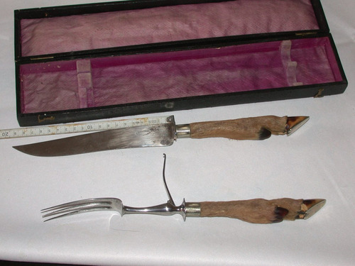 Antiguo Set Trinchar Cuchillo Con Caja