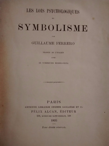 Imagen 1 de 6 de Symbolisme Guillaume Ferrero En Frances Felix Alcan 1895