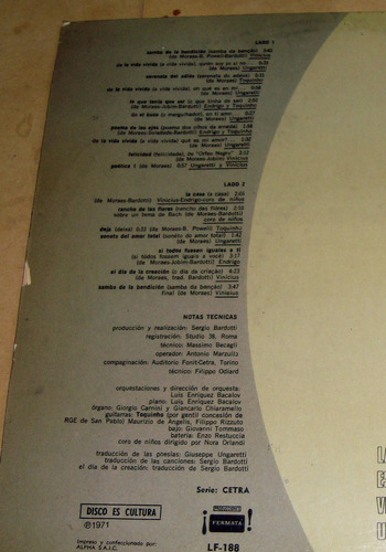 Vinicius Endrigo Ungaretti Toquinho La Vida Amigo Lp (Usado)