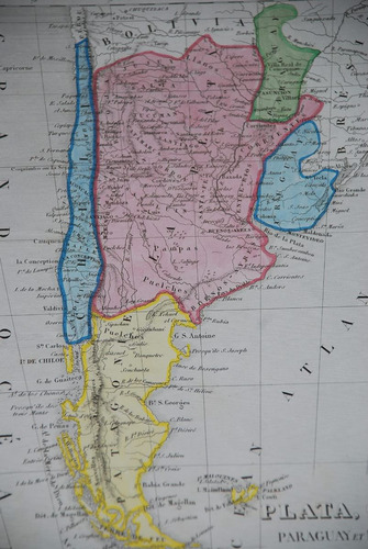 Antiguo Mapa Chile Patagonia Sudamerica 1850