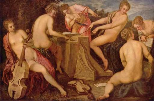 Tintoretto - Mujeres Tocando Instrumentos - Lámina 45x30 Cm.