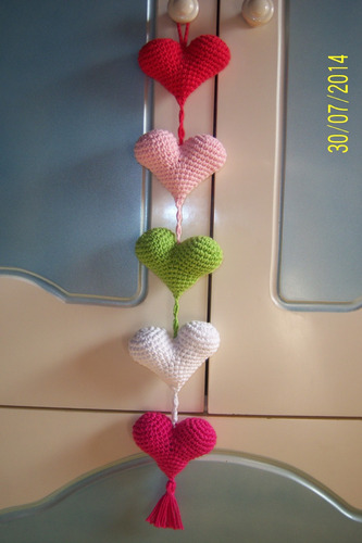 Colgantes Moviles Corazones Tejidos Al Crochet