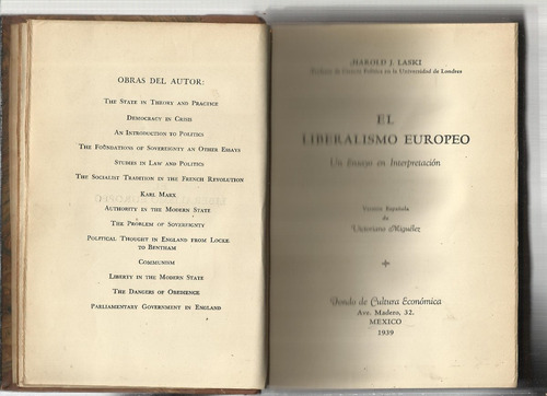 Laski Harold J.: El Liberalismo Europeo 1939