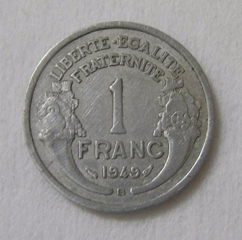 Moneda 1 Franco, Francia - 1949 (km885a.2) - Aluminio - Ebc