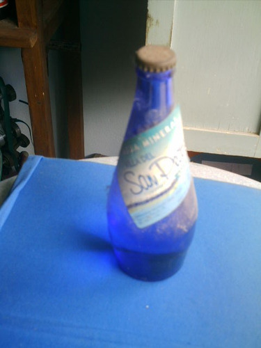 Botella Antigua-de Vidro Color Azul-agua San Pedro-coleccion