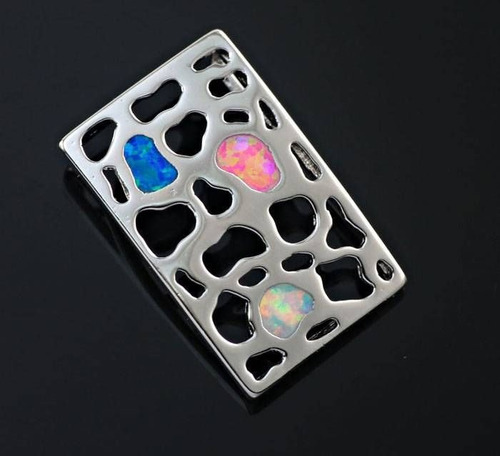 Imagen 2 de 3 de Dije Mujer Opalo Azul Blanco Rosa Plata Chapa 925 Regalo