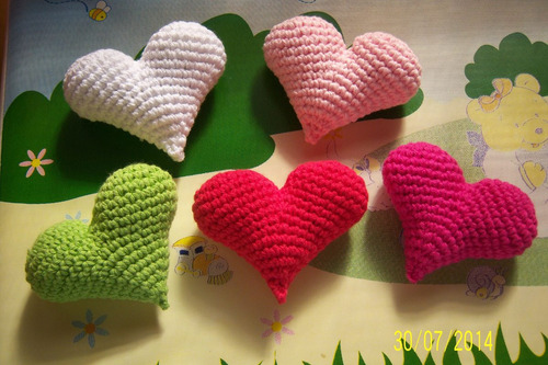 Colgantes Moviles Corazones Tejidos Al Crochet