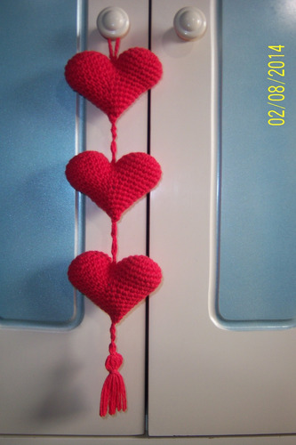 Colgantes Moviles Corazones Tejidos Al Crochet