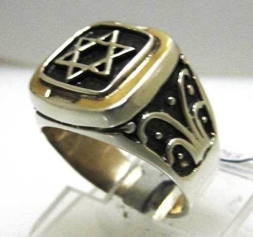 Anel Estrela David Prata Lei 925 Ouro Masculino Hexagrama 6