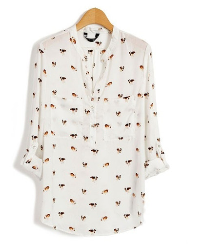 Blusa Blanca Diseño Perritos Talla M Nueva Importada