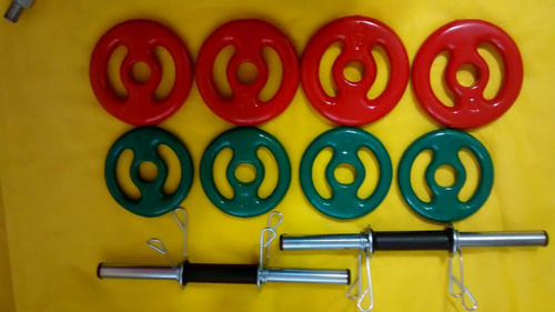 Kit Anilhas Emborrachadas + 2 Barras De 40cm , Musculação