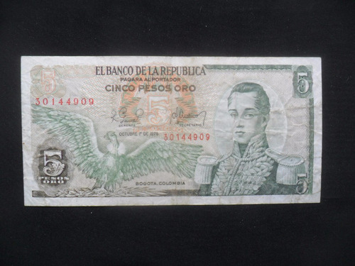 Billete Colombia Cinco Pesos Oro 1978