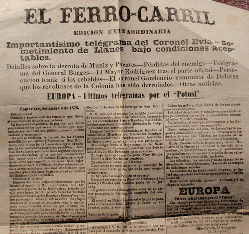 Antiguo Diario De 1875 Con Informe De La Revolucion Tricolor