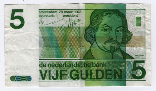 Antiguo Billete Holanda 5 Cinco Gulden Florines Año 1973