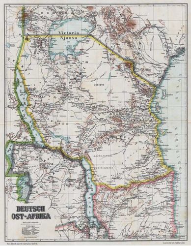 Lámina 45x30cm. Mapa Antigua África Oriental Alemana En 1892